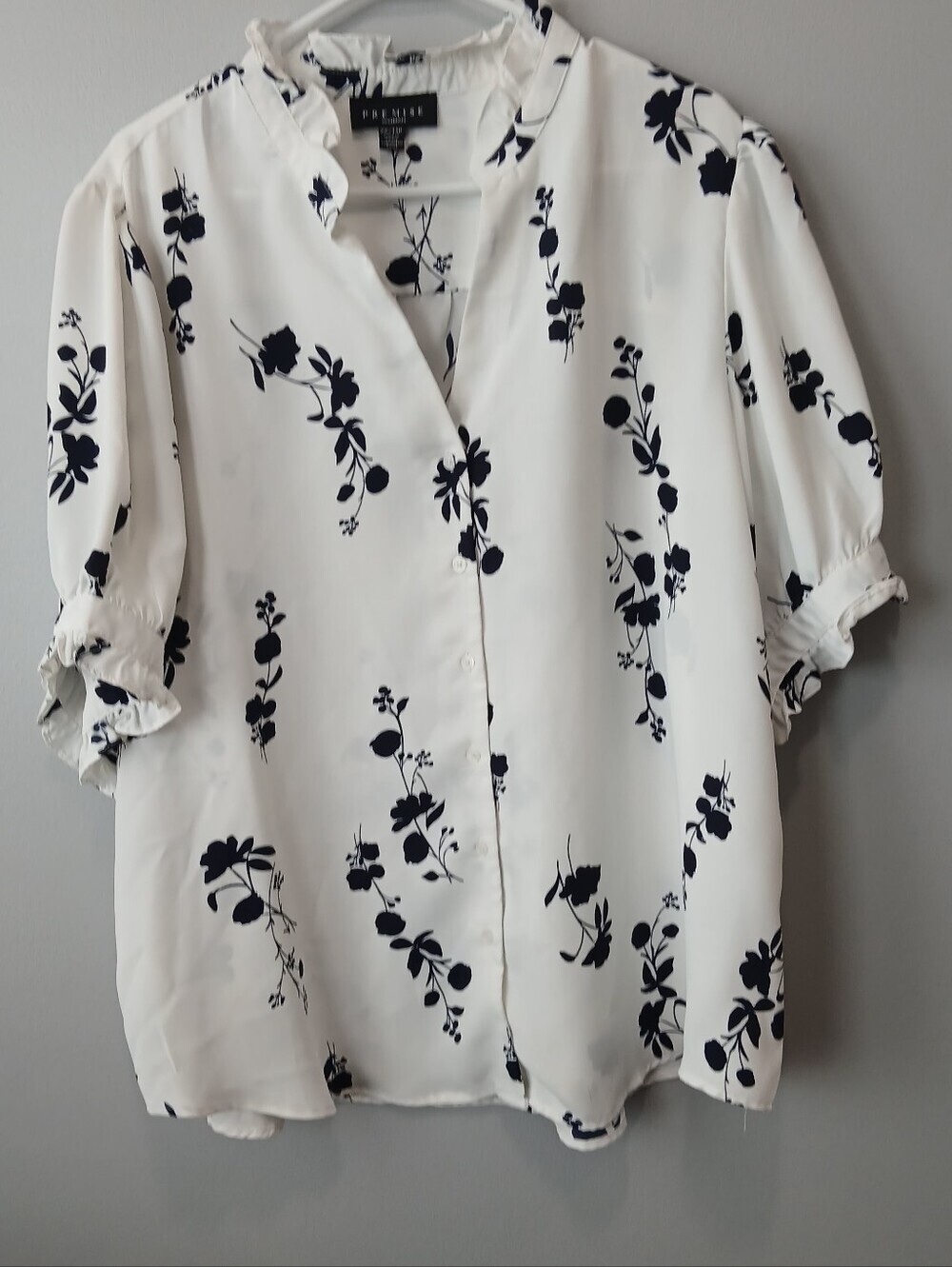 Premise Floral Print Short Ruffle Sleeve Blouse Top Womens 2XL Officewear Church